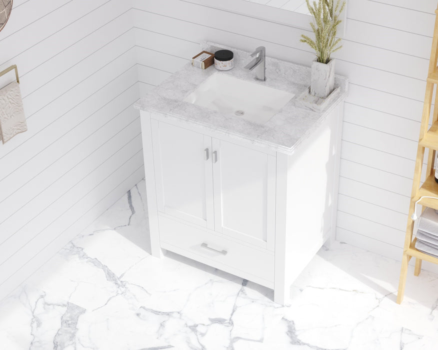 White Carrara Countertop - Single Hole with Rectangle Sink