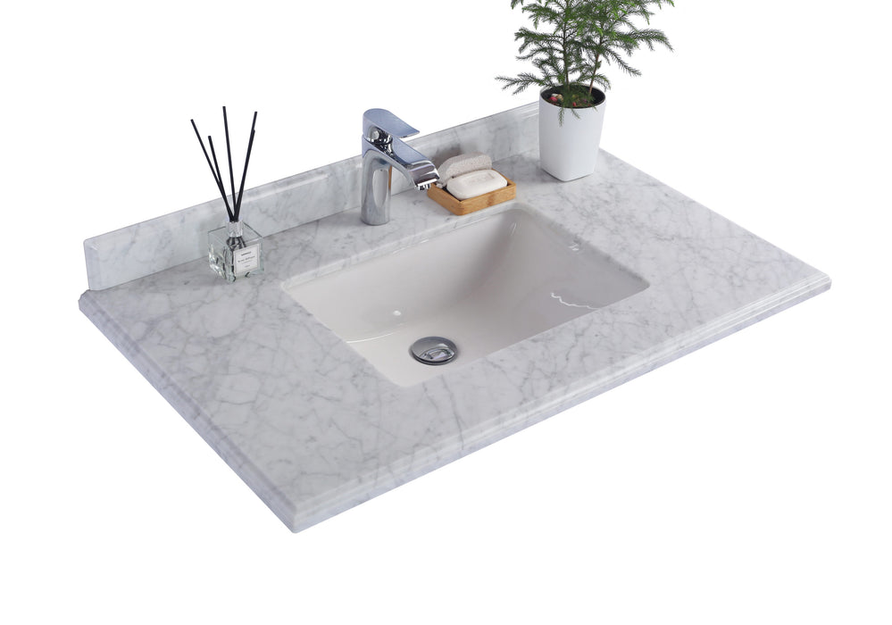 White Carrara Countertop - Single Hole with Rectangle Sink