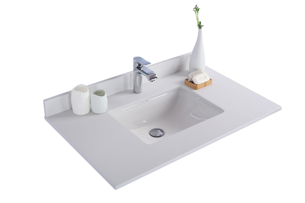 White Quartz Countertop - Single Hole with Rectangle Sink