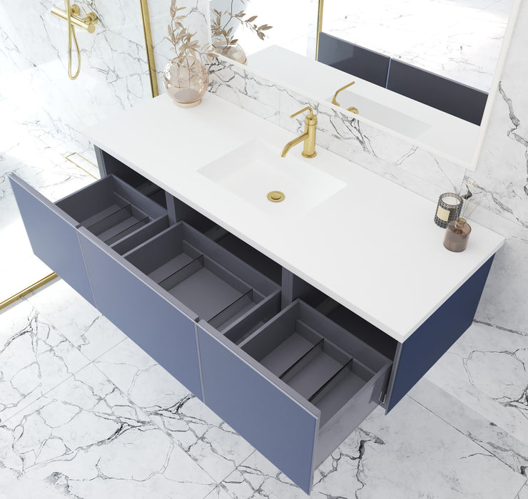 Vitri 60 - Nautical Blue Single Sink  Cabinet with VIVA Stone Solid Surface Center Sink Countertop