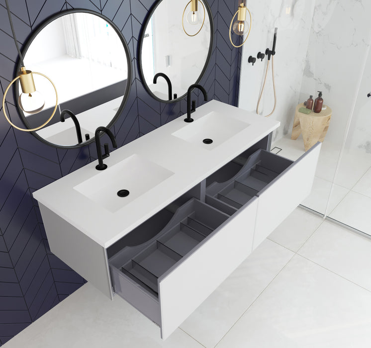 Vitri 60 - Cloud White Double Sink Cabinet with VIVA Stone Solid Surface Double Sink Countertop