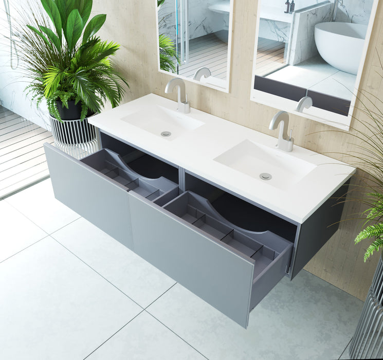 Vitri 60 - Fossil Grey Double Sink Cabinet with VIVA Stone Solid Surface Double Sink Countertop