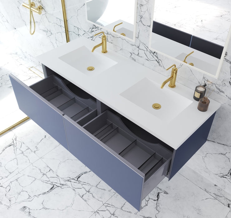 Vitri 60 - Nautical Blue Double Sink  Cabinet with VIVA Stone Solid Surface Double Sink Countertop