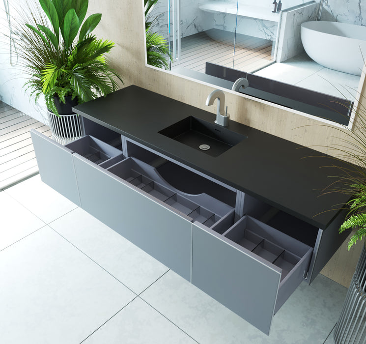 Vitri 72 - Fossil Grey Single Sink Cabinet with VIVA Stone Solid Surface Center Sink Countertop