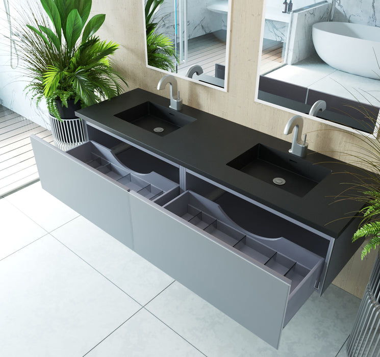 Vitri 72 - Fossil Grey Double Sink Cabinet with VIVA Stone Solid Surface Double Sink Countertop