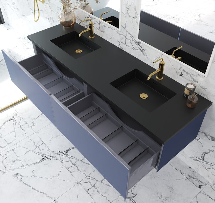Vitri 72 - Nautical Blue Double Sink  Cabinet with VIVA Stone Solid Surface Double Sink Countertop