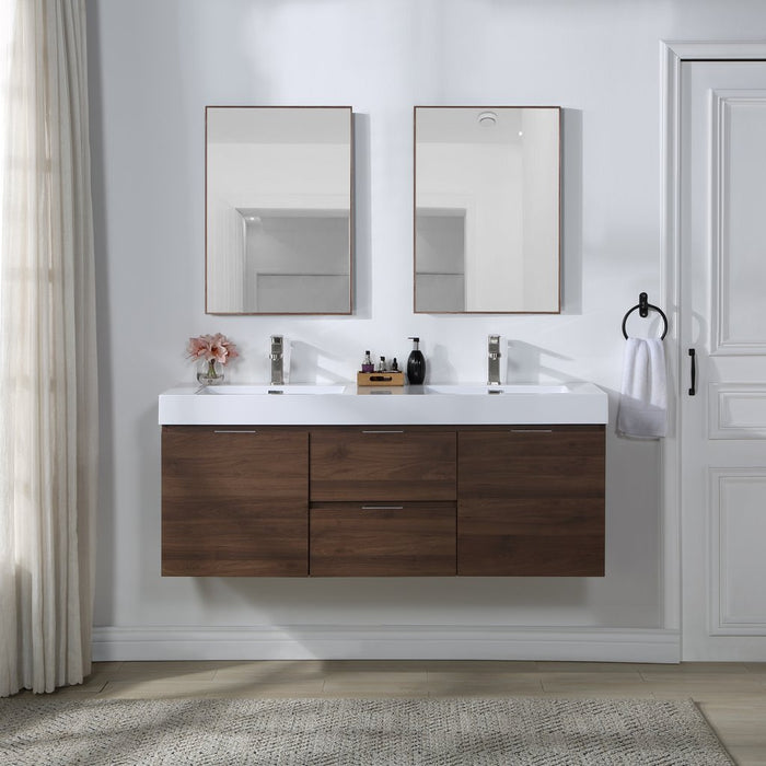Stufurhome Valeria Wall Mounted Double Sink Bathroom Vanity, No Mirror