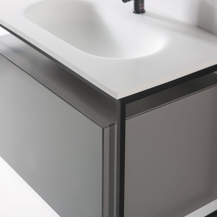 Eviva Modena 32" Wall Mounted Bathroom Vanity with White Integrated Solid Surface Countertop