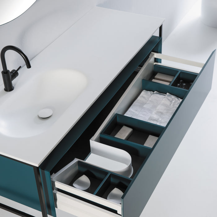 Eviva Modena 51 in. Wall Mounted Teal Bathroom Vanity with White Integrated Solid Surface Countertop