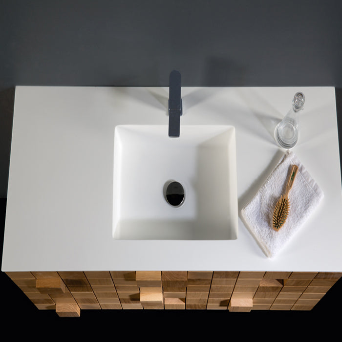 Eviva Mosaic Wall Mounted Oak Bathroom Vanity with White Integrated Solid Surface Countertop