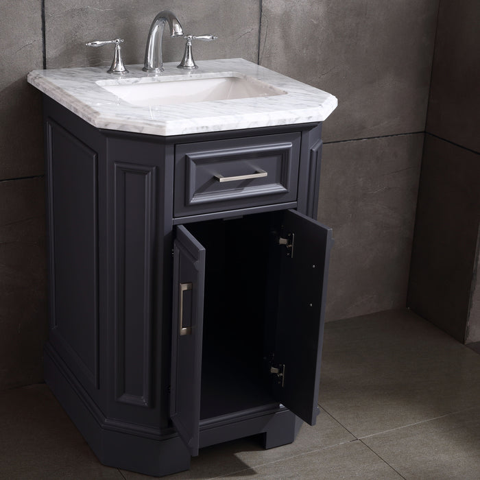 Eviva Glory 24" Bathroom Vanity with Carrara Marble Counter-top and Porcelain Sink