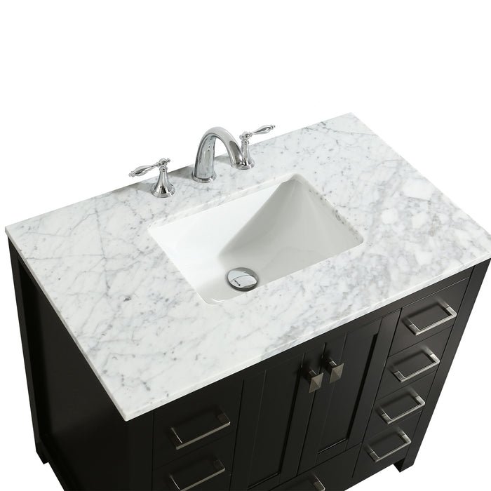 Eviva Hampton 36" Transitional Bathroom Vanity with White Carrara Countertop and White Undermount  Porcelain Sink