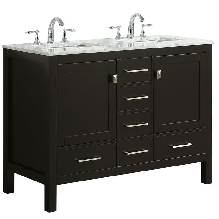 Eviva Aberdeen 48" Transitional Bathroom Vanity with White Carrara Countertop and double Sinks