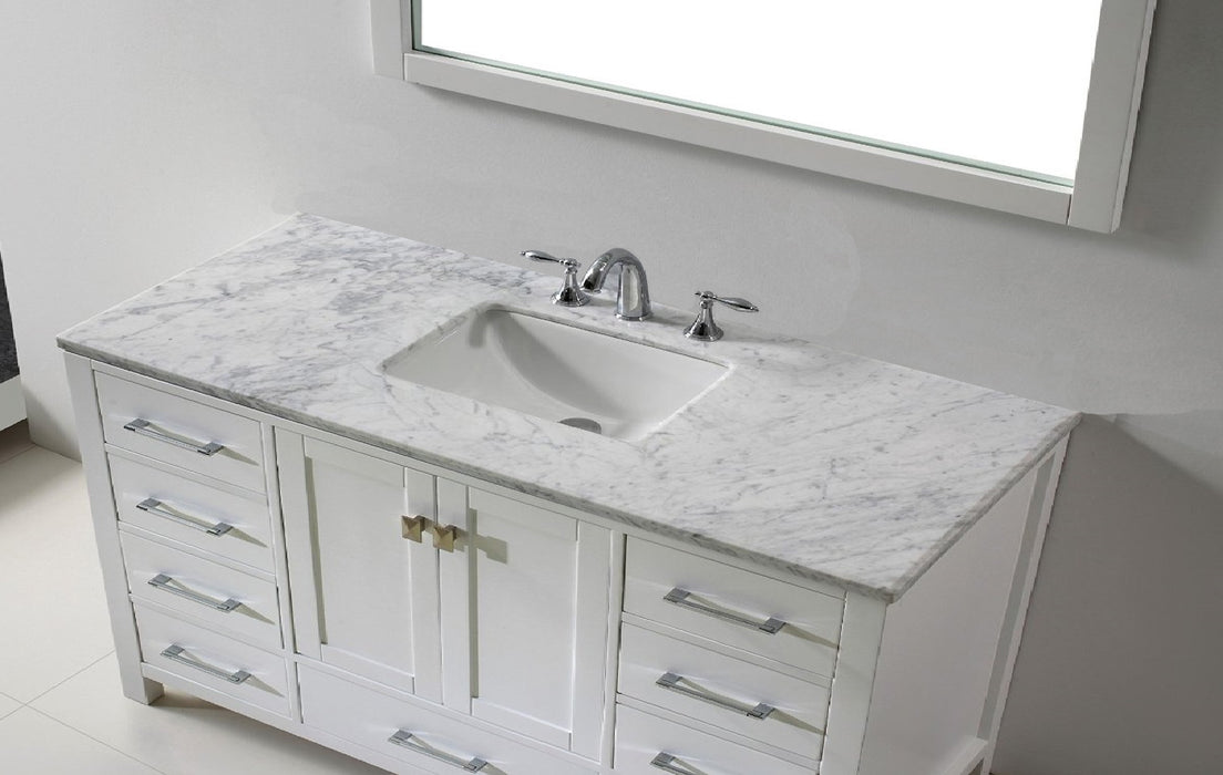 Eviva Aberdeen 60" Transitional Single Bathroom Vanity with White Carrera Countertop
