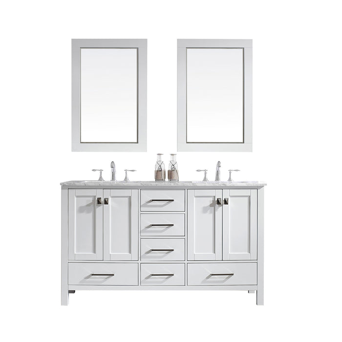 Eviva Aberdeen 60" Transitional Bathroom Vanity with White Carrera Countertop