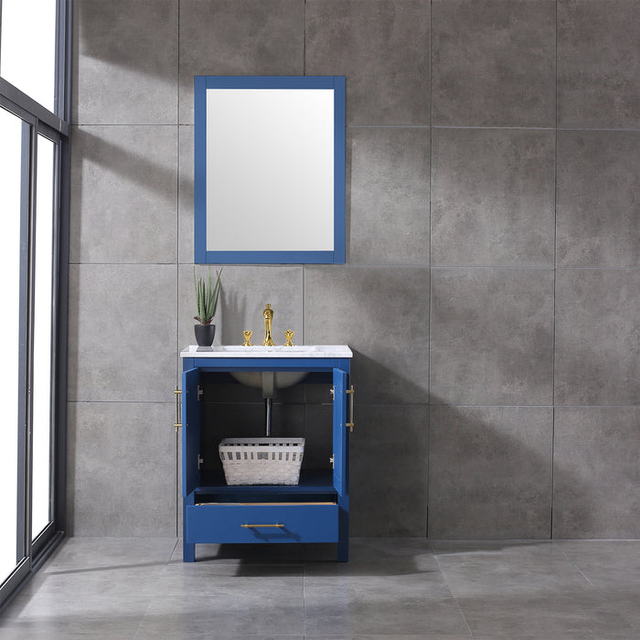 Eviva Navy Deep Blue Bathroom Vanity with White Carrera Counter-top and White Undermount Porcelain Sink