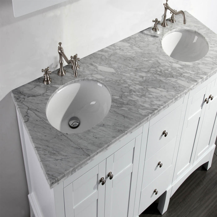 Eviva New York 60" Bathroom Vanity, with White Marble Carrera Counter-top, & Sink
