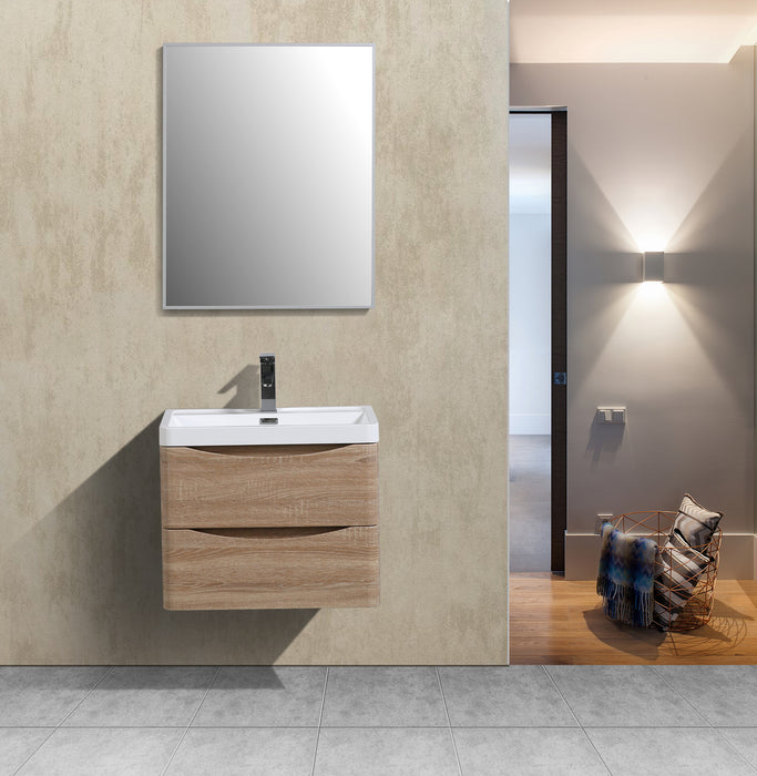 Eviva Smile 24" White Oak Wall Mount Modern Bathroom Vanity Set with Integrated White Acrylic Sink