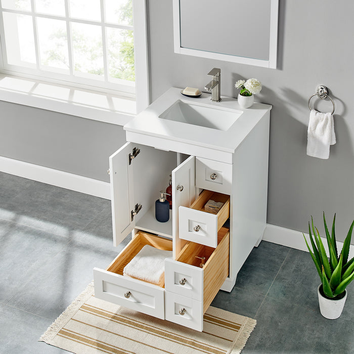 Eviva Acclaim C. 24" Transitional Bathroom Vanity with white man made stone counter-top