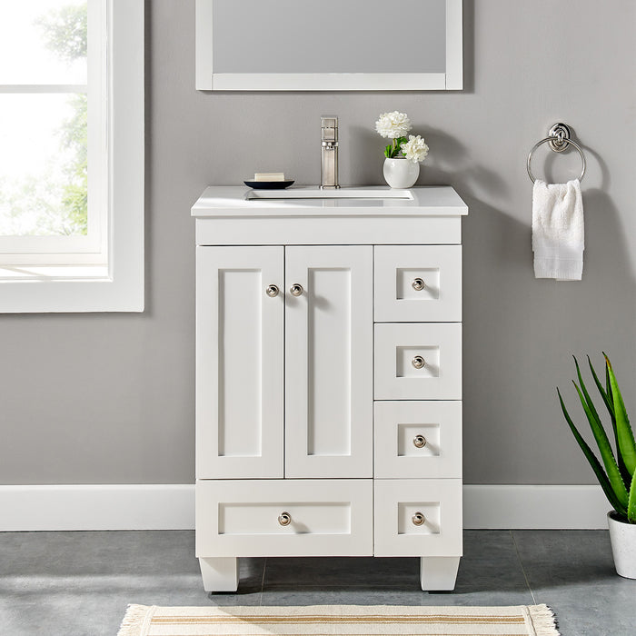 Eviva Acclaim C. 24" Transitional Bathroom Vanity with white man made stone counter-top