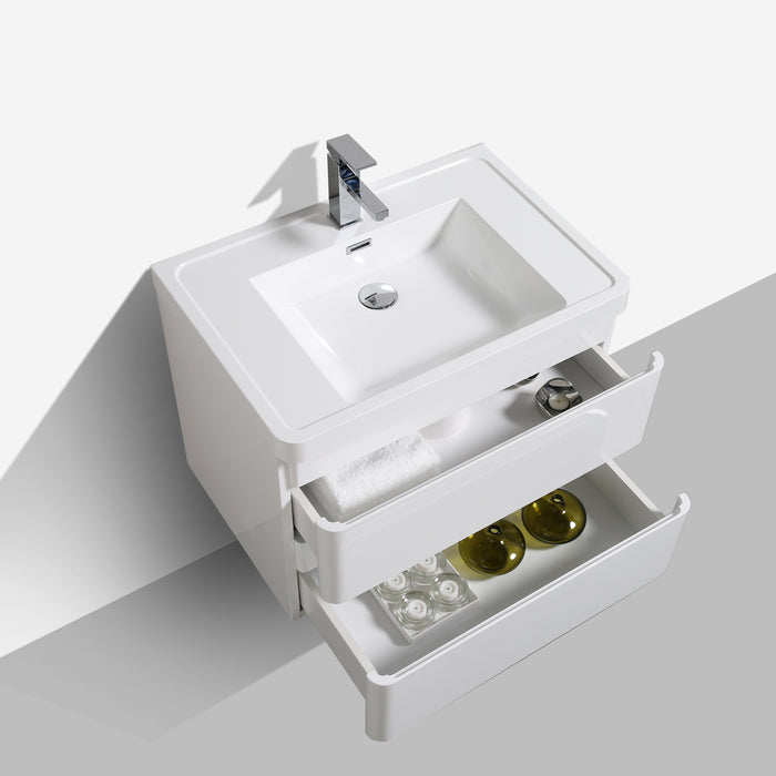 Eviva Glazzy 28" Wall Mount Modern Bathroom Vanity Set with Integrated White Acrylic Sink
