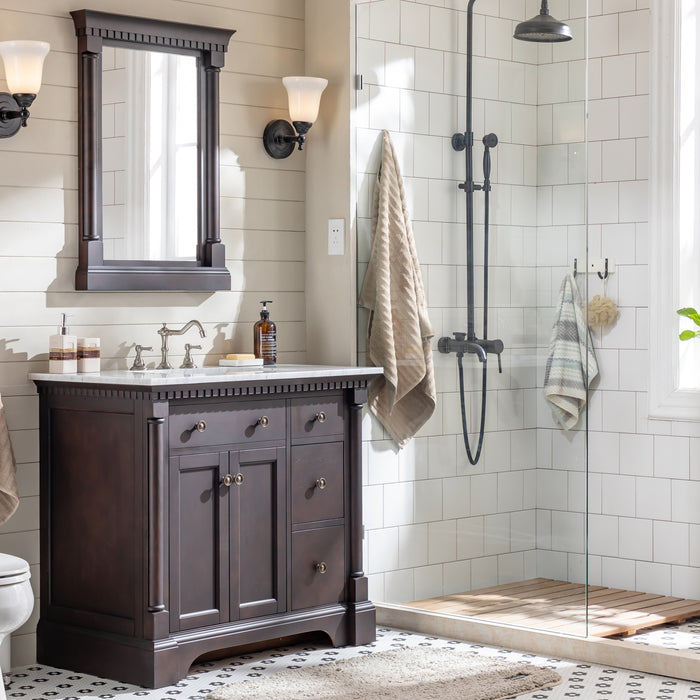 Eviva Preston Aged Chocolate Bathroom Vanity with White Carrara Marble Countertop and Undermount Sink