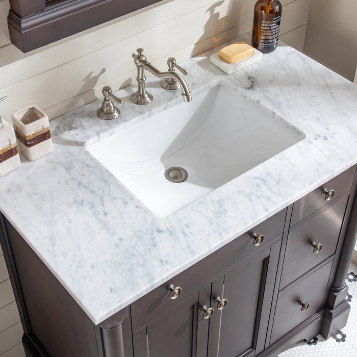 Eviva Preston Aged Chocolate Bathroom Vanity with White Carrara Marble Countertop and Undermount Sink