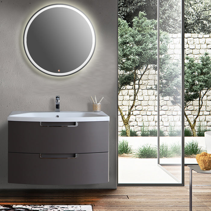 Eviva Lola Wall Mounter Bathroom Vanity in Cedar Espresso and White Integrated Acrylic Countertop