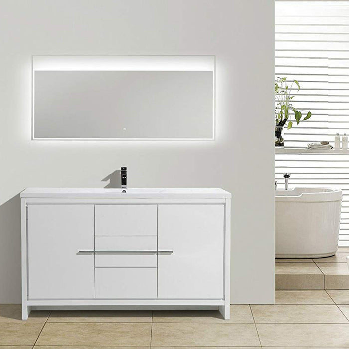Eviva Grace 60 in. White Bathroom Vanity with Single White Integrated Acrylic Countertop