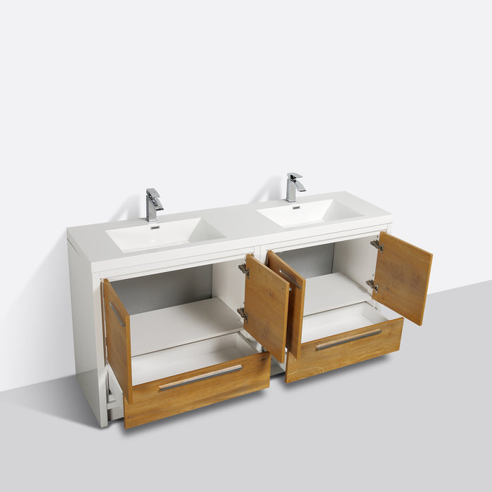 Eviva Grace 72" White Bathroom Vanity with Double White Integrated Acrylic Countertop