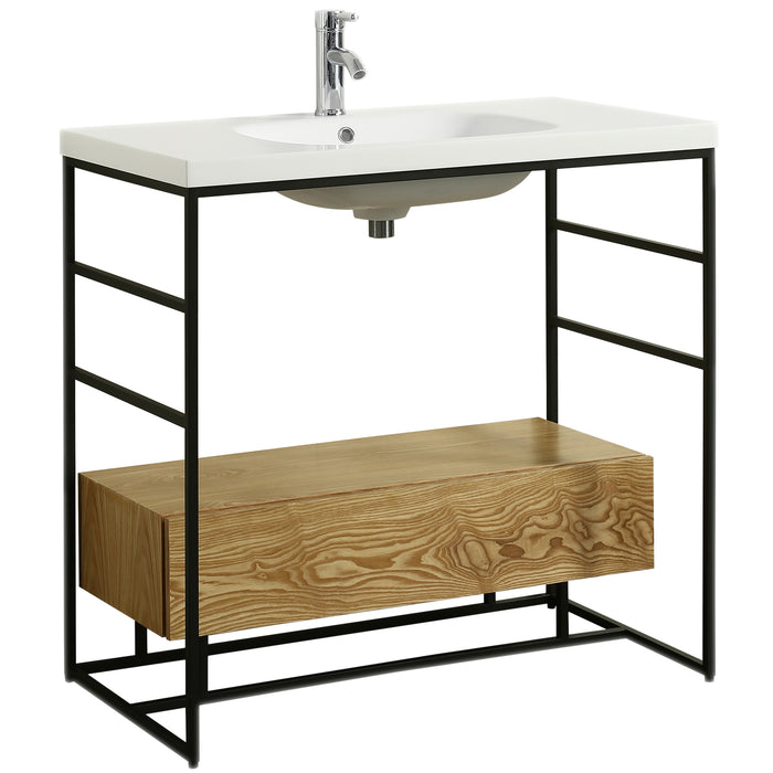 Eviva Lodge 36" Teak Bathroom Vanity with White Integrated Acrylic Sink