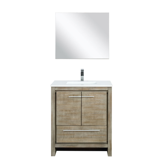 Lexora Lafarre 30" Rustic Acacia Bathroom Vanity, White Quartz Top, and White Square Sink