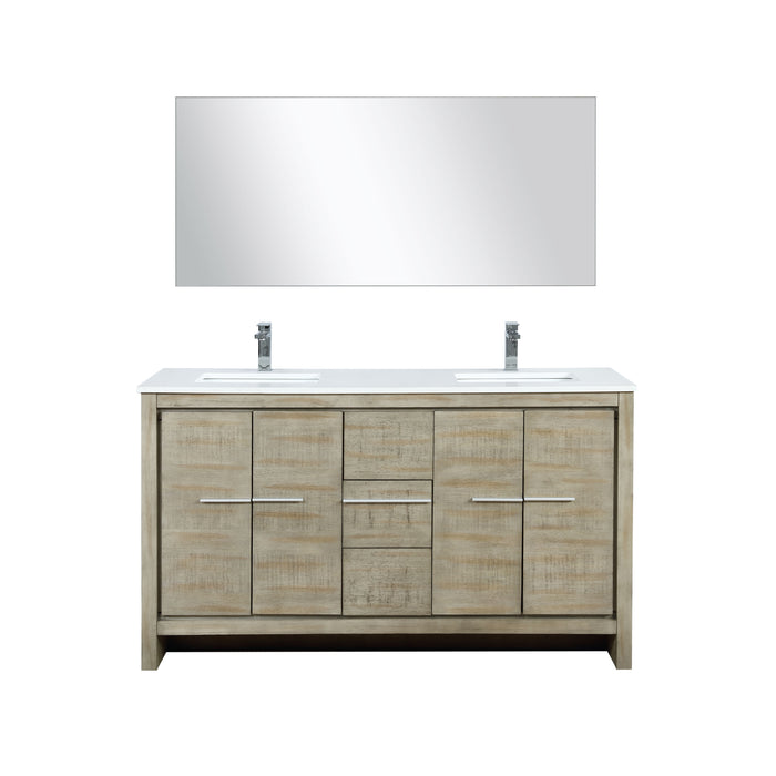 Lexora Lafarre 60" Rustic Acacia Double Bathroom Vanity, White Quartz Top, and White Square Sinks