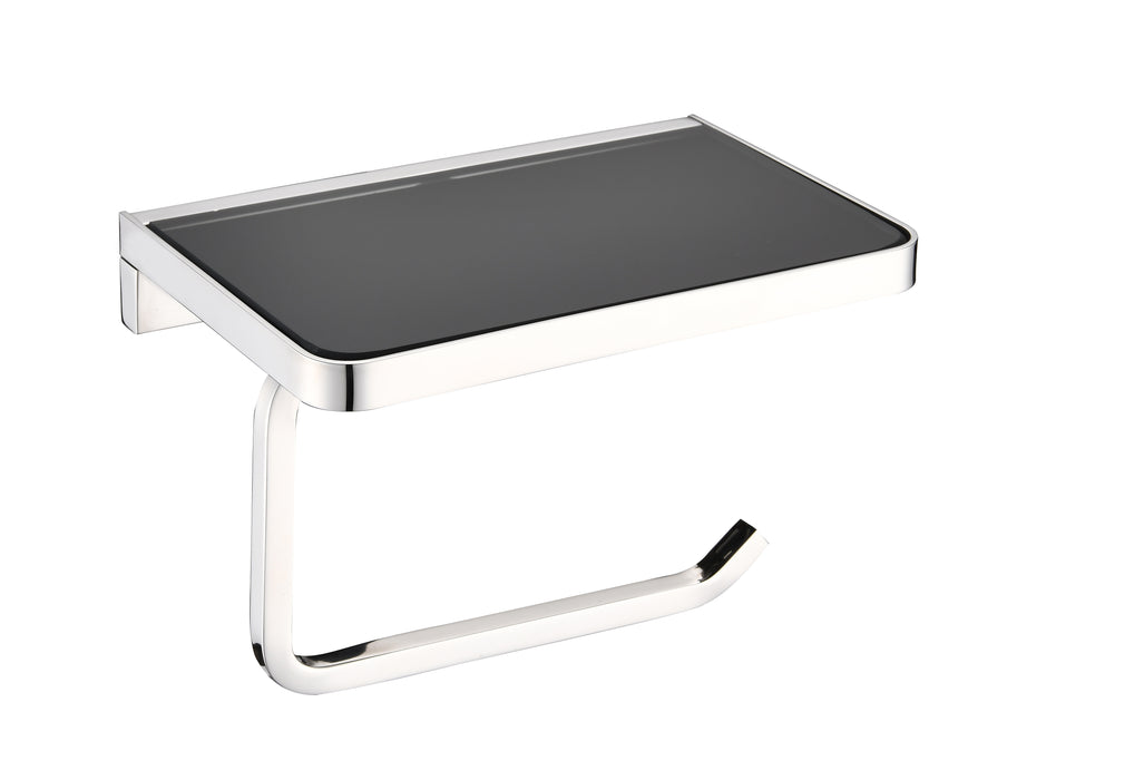 Bagno Bianca Stainless Steel Black Glass Shelf w/ Toilet Paper Holder