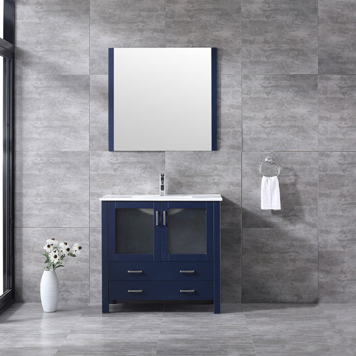 Lexora Volez 36" Navy Blue Single ,Integrated Top White Integrated Square Sink Vanity