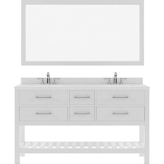Caroline Estate 60" Double Sink Dazzle White Quartz Top Vanity with Mirrors - Vanity Grace Store - Virtuusa