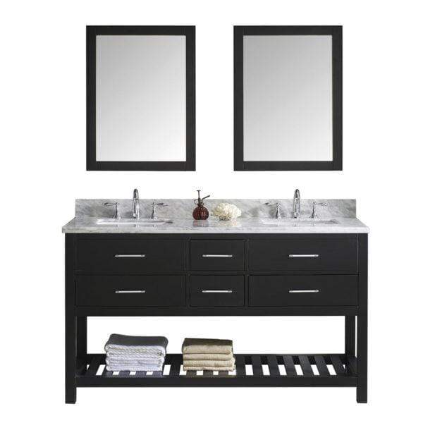 Caroline Estate 60" Double Sink Italian Carrara White Marble Top Vanity with Faucet and Mirrors - Vanity Grace Store - Virtuusa