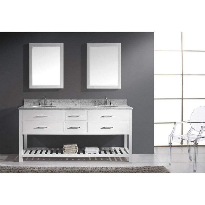 Caroline Estate 72" Double Sink Dazzle White Quartz Top Vanity with Faucet and Mirrors - Vanity Grace Store - Virtuusa