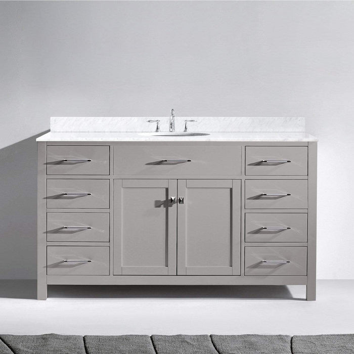 Caroline 60" Single Sink Italian Carrara White Marble Top Vanity with Faucet - Vanity Grace Store - Virtuusa