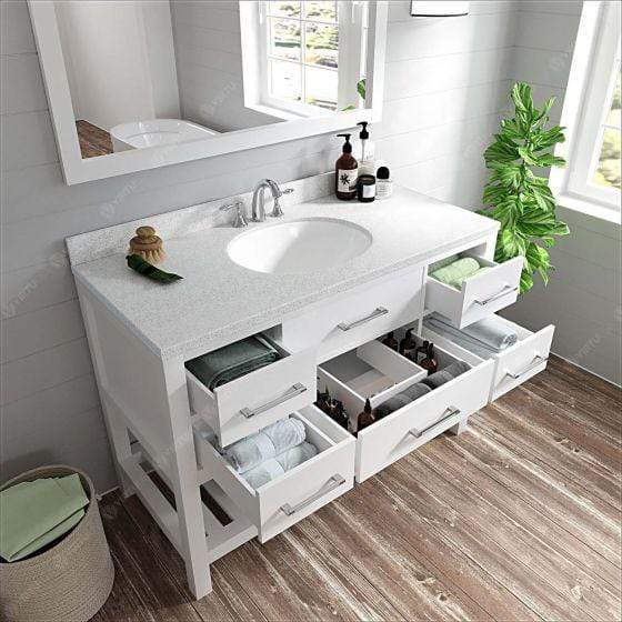 Caroline Estate 48" Single Sink Dazzle White Quartz Top Vanity with Mirror - Vanity Grace Store - Virtuusa