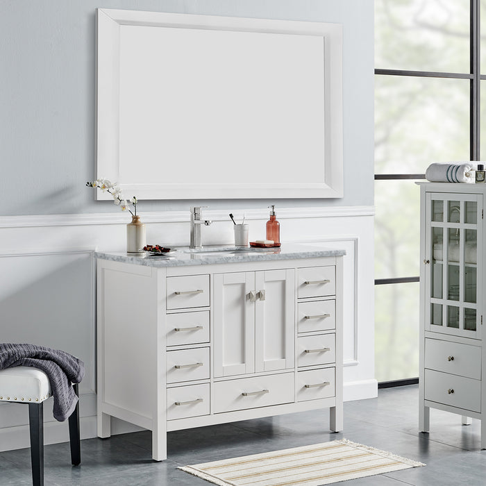 Eviva Hampton 36X18 in. Transitional Bathroom Vanity with White Carrara Countertop and White Undermount  Porcelain Sink