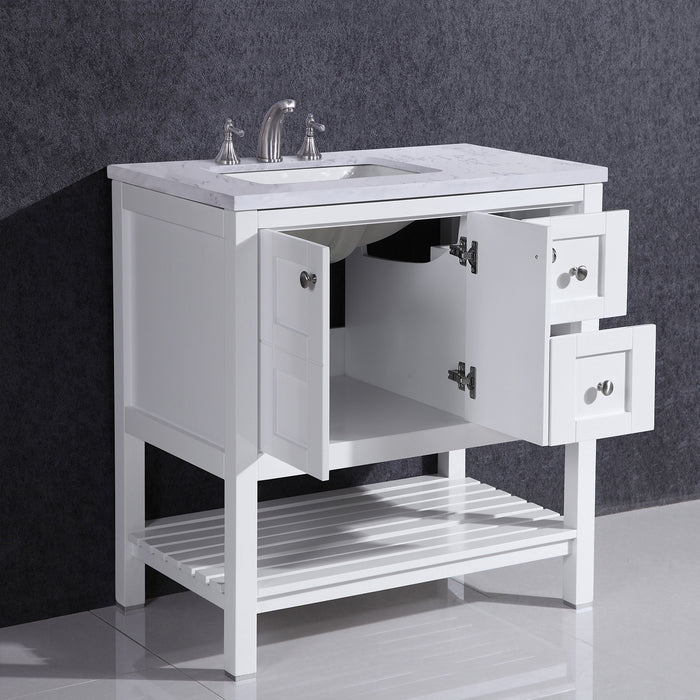 Eviva Glamor 36" Bathroom vanity with Marble Counter-top and Undermount Porcelian Sink