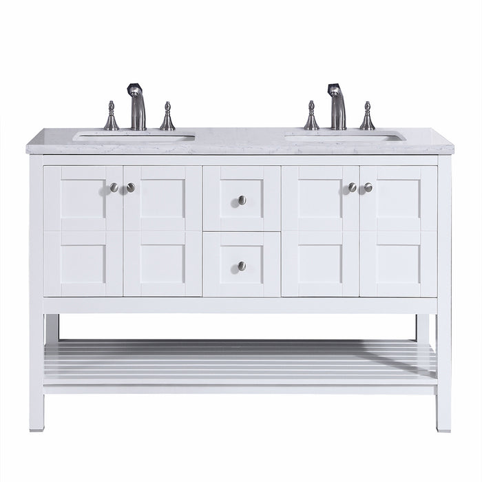 Eviva Glamor 60 in. White Bathroom vanity with Marble Counter-top and Undermount Porcelian Sink