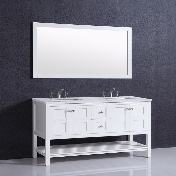Eviva Glamor 60 in. White Bathroom vanity with Marble Counter-top and Undermount Porcelian Sink