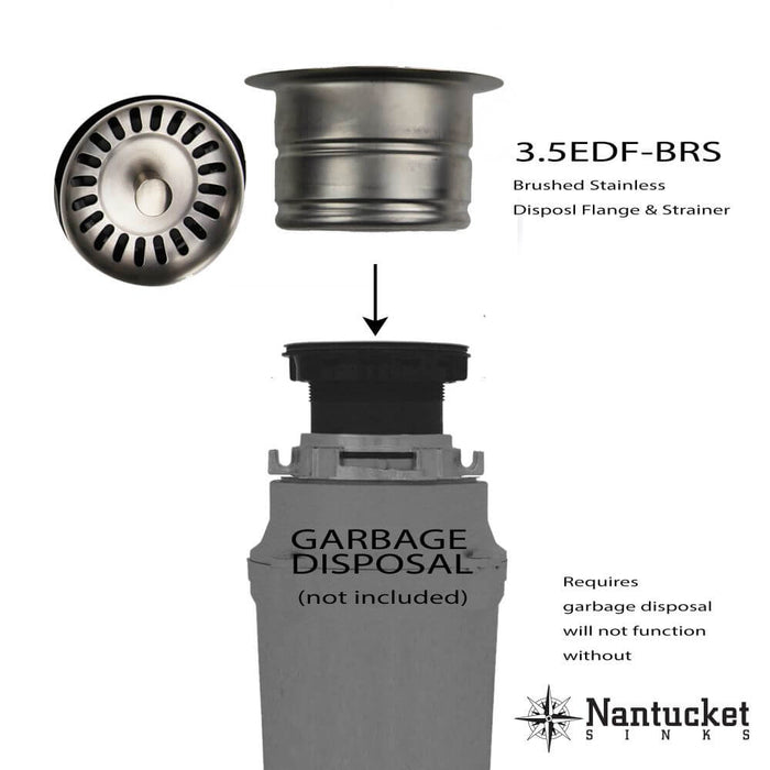 Accessory - Nantucket Sink 3.5" Extended Flange Disposal Kitchen Drain In Brushed Stainless