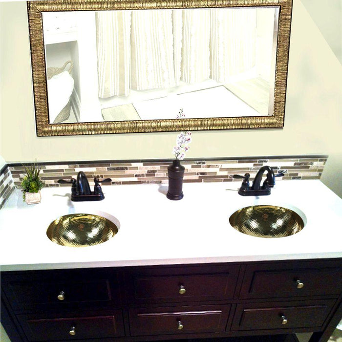 Bathroom Sink - Nantucket Sinks' 13" Hand Hammered Brass Round Undermount Bathroom Sink, Brass W/ Overflow