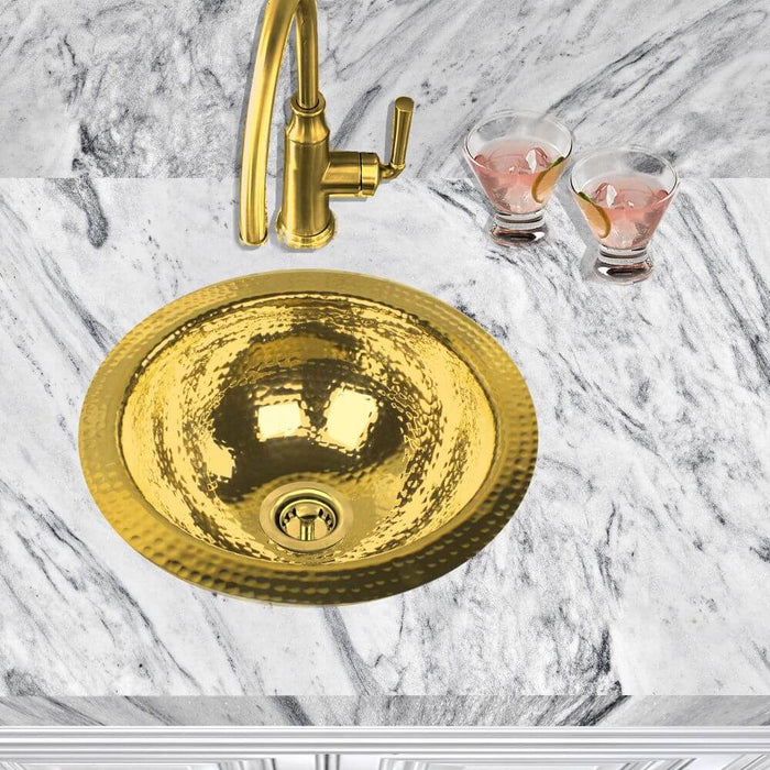 Bathroom Sink - Nantucket Sinks 13" Hand Hammered Brass Round Undermount/Overmount Bar Room Sink