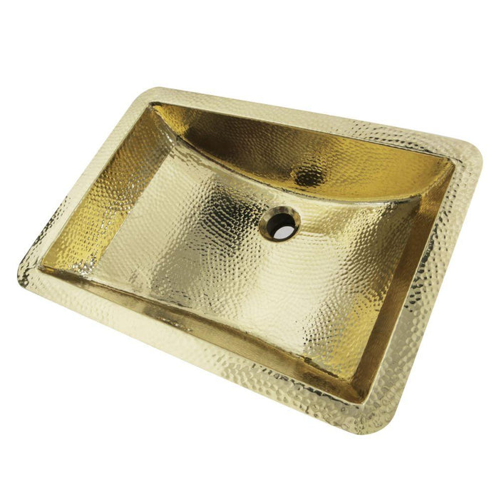 Bathroom Sink - Nantucket Sinks 21" Hand Hammered Brass Rectangle Undermount Bathroom Sink W/ Overflow