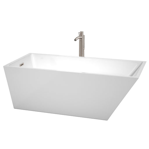 Bathtub - Hannah 67" Soaking Bathtub In White, Brushed Nickel Trim, And Brushed Nickel Floor Mounted Faucet