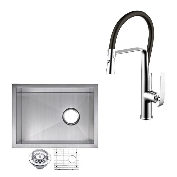 Kitchen Sink - 15" X 20" Zero Radius Single Bowl Stainless Steel Hand Made Undermount Bar Sink W/ Drain, Strainer, Bottom Grid, And Single Hole Faucet